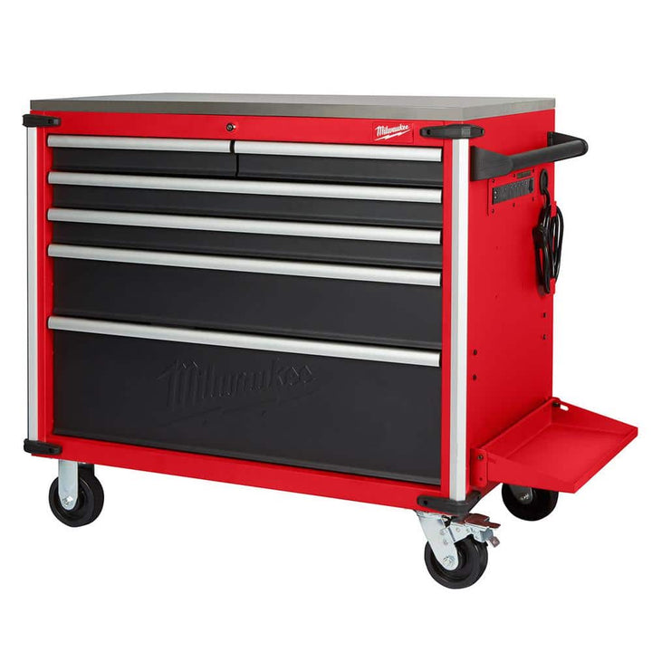 Milwaukee 40 in. W x 22.1 in. D Mobile Workbench, 6 Drawers, 304 Stainless Steel Top