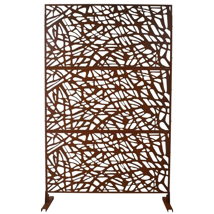 Tidoin 6.3 ft. x 4 ft. Rust Red Steel Freestanding Flat Flat Top Decorative Privacy Screen Metal Fence Panel