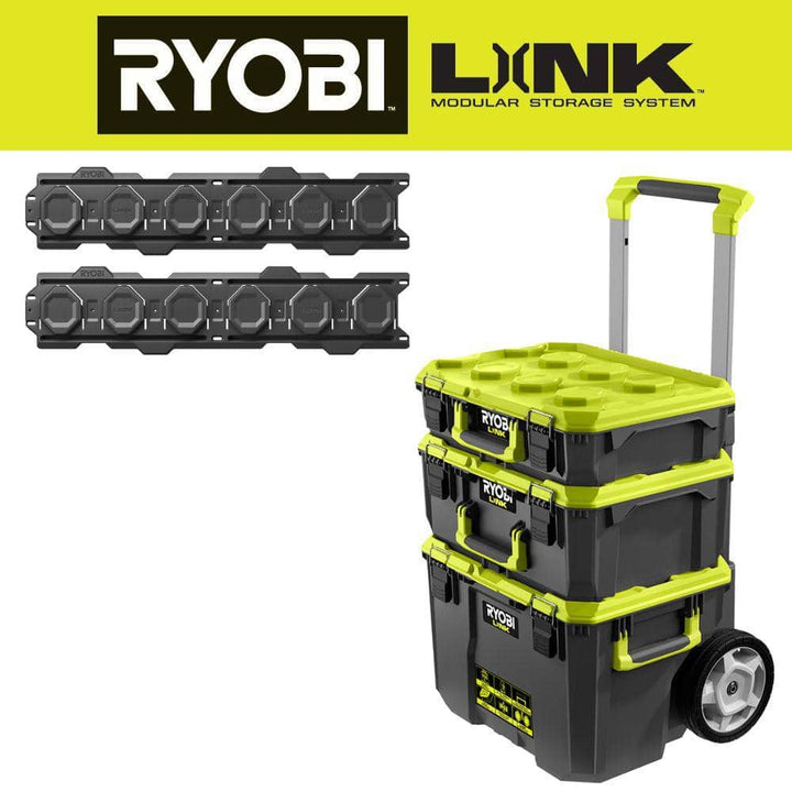 RYOBI LINK Rolling Tool Box w/ Standard and Medium Tool Box w/ Wall Rail (2-Pack)