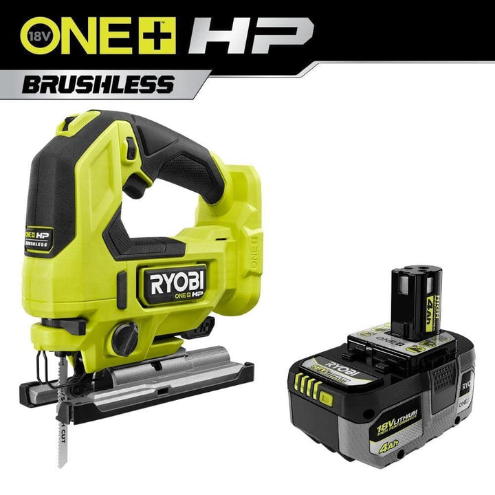 RYOBI 18V ONE+ HP Brushless Cordless Jig Saw with 4.0 Ah Lithium-Ion Battery