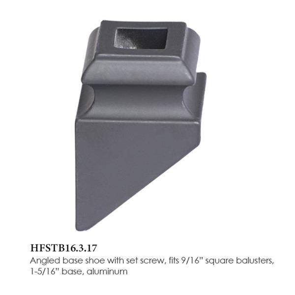 HOUSE OF FORGINGS Square Hole 1.3125 in. Aluminum Angled Shoe Baluster Shoe Satin Black