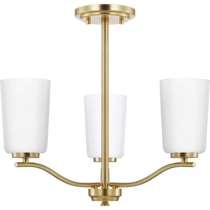 Progress Lighting Adley Collection 3-Light Satin Brass Etched White Glass New Traditional Semi-Flush Convertible Light