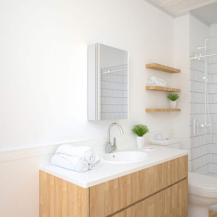 TaiMei 15 in. x 24 in. Frameless Recessed or Surface-Mount Beveled Single Mirror Bathroom Medicine Cabinet
