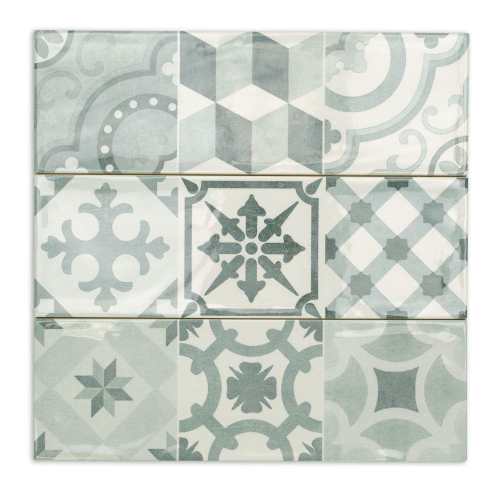 Santa Monica Cold Deco Gray 4x12 Polished Ceramic Wall Tile