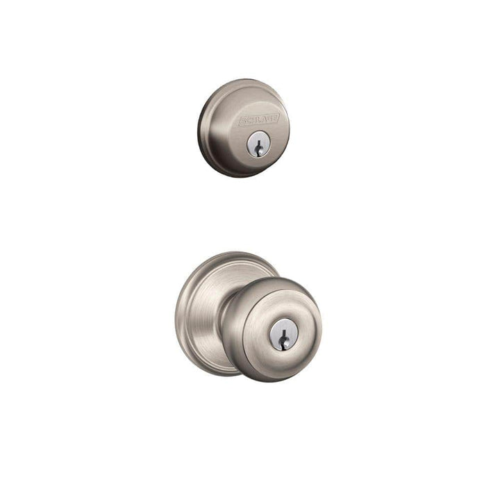 Schlage Wakefield Satin Nickel Single Cylinder Deadbolt with Georgian Keyed Entry Door Knob Combo Pack