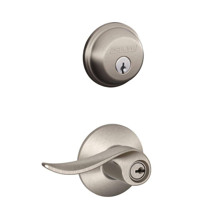 Schlage Sacramento Satin Nickel Single Cylinder Deadbolt and Keyed Entry Door Lever Combo Pack
