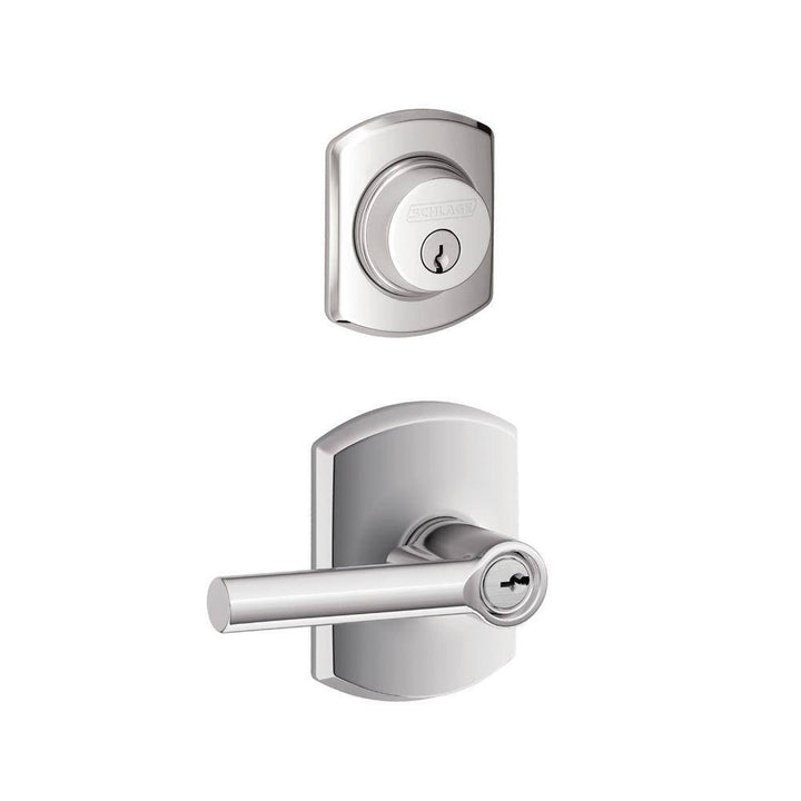 Schlage Greenwich Bright Chrome Single Cylinder Deadbolt with Broadway Entry Door Lever Combo Pack