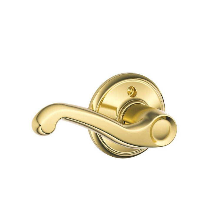 Schlage Flair Bright Brass Left-Handed Dummy Door Lever, Round Backplate