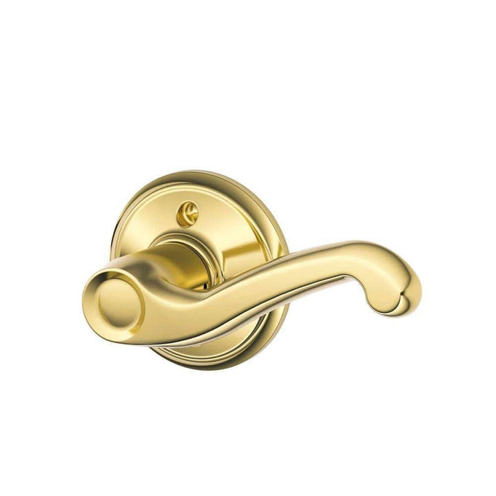 Schlage Flair Bright Brass Right-Handed Dummy Door Lever, Round Rosette