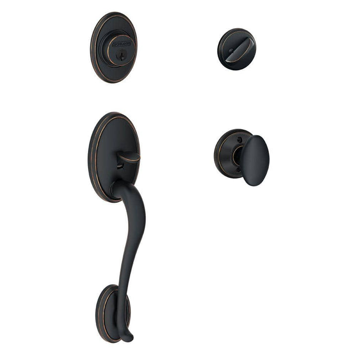 Schlage Wakefield Aged Bronze Single Cylinder Deadbolt with Siena Knob Door Handleset