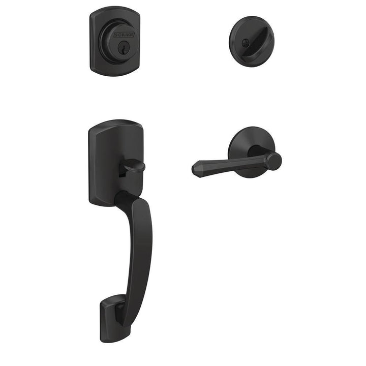 Schlage Custom Greenwich Matte Black Single Cylinder Door Handleset with Dempsey Door Lever