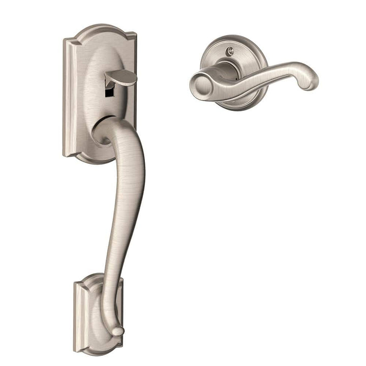 Schlage Camelot Satin Nickel Entry Door Handleset with Left-Handed Flair Lever, FE285 CAM 619 FLA LH