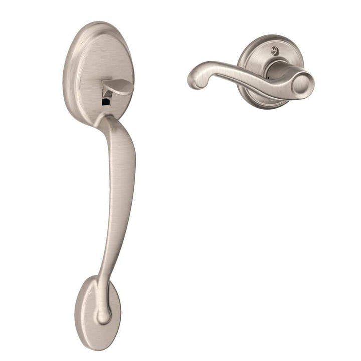 Schlage Plymouth Satin Nickel Entry Door Handle with Right-Handed Flair Lever