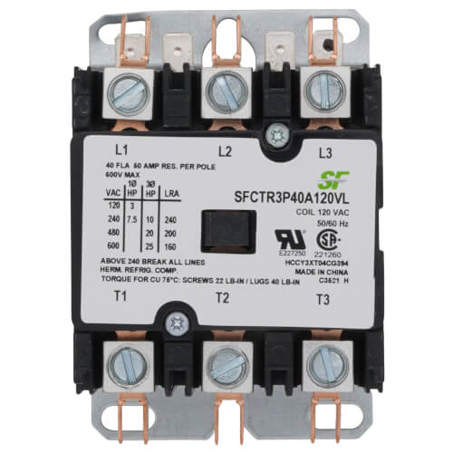 Trane SFCTR3P40A120VL contactor - side view (Voltage: 120v; Product Type: Contactor)