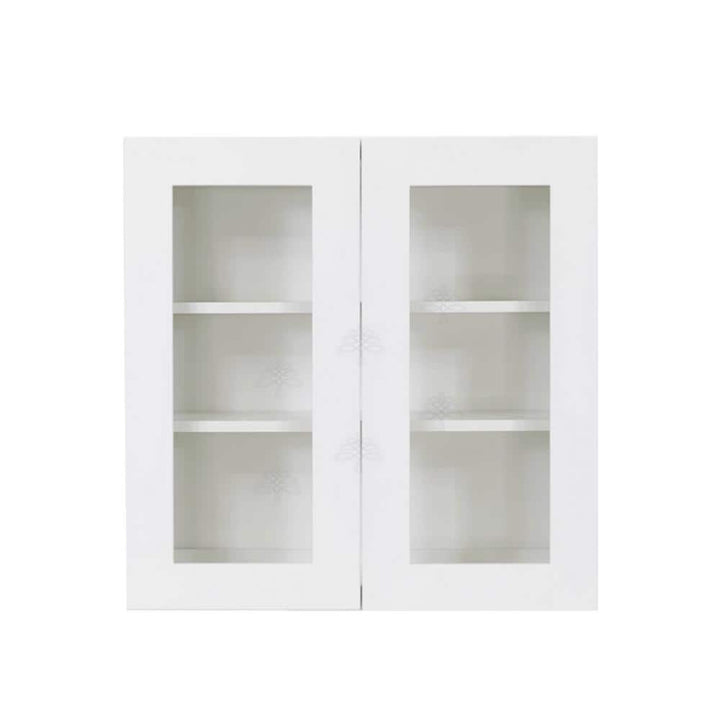 LIFEART CABINETRY Lancaster White Plywood Shaker Stock Assembled Wall Glass Door Kitchen Cabinet 24 in. W x 30 in. H x 12 in. D