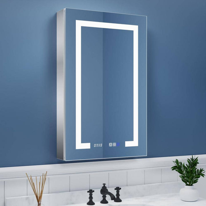 ExBrite 20 in. W x 32 in. H Rectangular Silver Aluminum Recessed/Surface Mount Left Dimmable Medicine Cabinet with Mirror