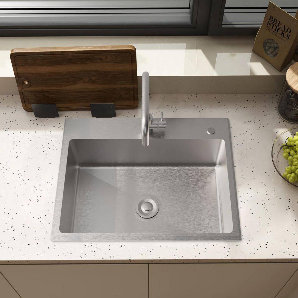 Flynama 24-Inch Stainless Steel Drop-In/Undermount Sink with Faucet & Drain