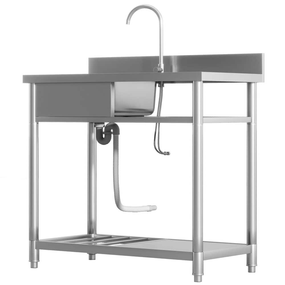 HOMEIBRO 39 in. Freestanding Laundry Utility Sink Stainless Steel with Left Bowl