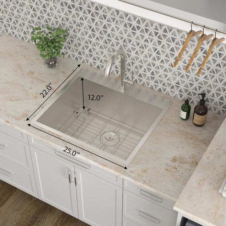 Sarlai 16-Gauge Stainless Steel Drop-In Kitchen Sink with Bottom Grid