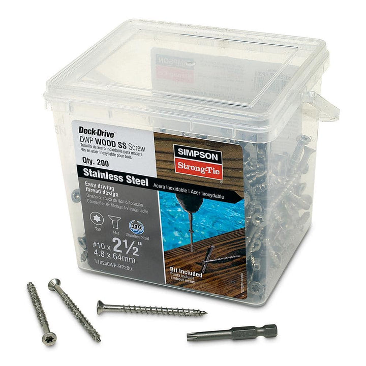Simpson Strong-Tie #10 x 2-1/2 in. T-25, Flat Head, Type 316 Stainless Steel Deck-Drive DWP Wood Screw (200-Pack)