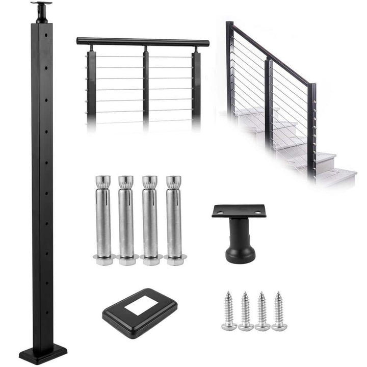 SKYSHALO Cable Railing Post Level Deck Stair Post 36 x 0.98 x 1.97 in. Cable Handrail Post Stainless Steel Brushed Finishing Deck