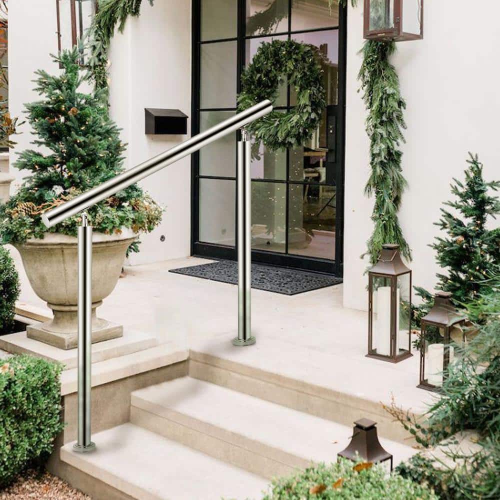 SKYSHALO Handrail 39 in. x 34 in. Silver Stainless Steel Stair Railing Kit 551 lbs. Load Handrail Outdoor Stair Railing