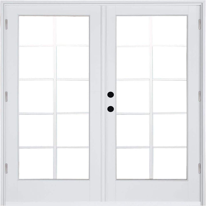 72 in. x 80 in. Fiberglass Smooth White Right-Hand Outswing Hinged Patio Door with 10-Lite GBG