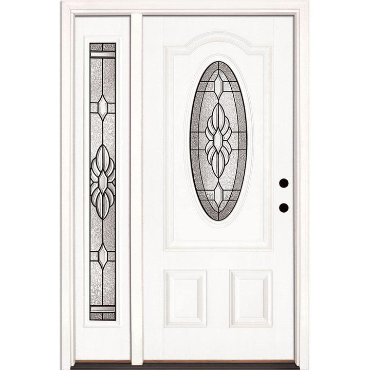 50.5 in.x81.625 in. Sapphire Patina 3/4 Oval Lite Unfinished Smooth Left-Hand Fiberglass Prehung Front Door w/Sidelite
