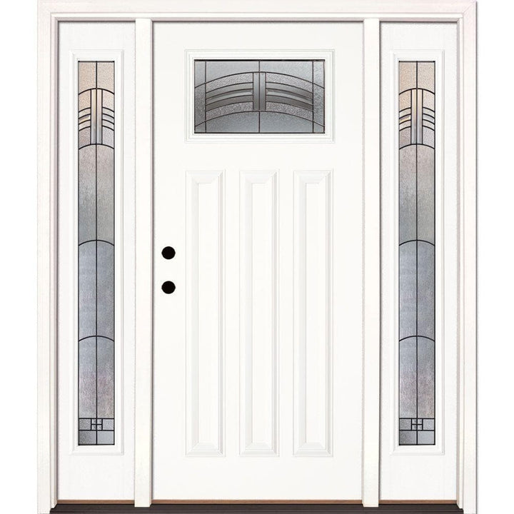 63.5 in. x 81.625 in. Rochester Patina Craftsman Unfinished Smooth Right-Hand Fiberglass Prehung Front Door w/Sidelites