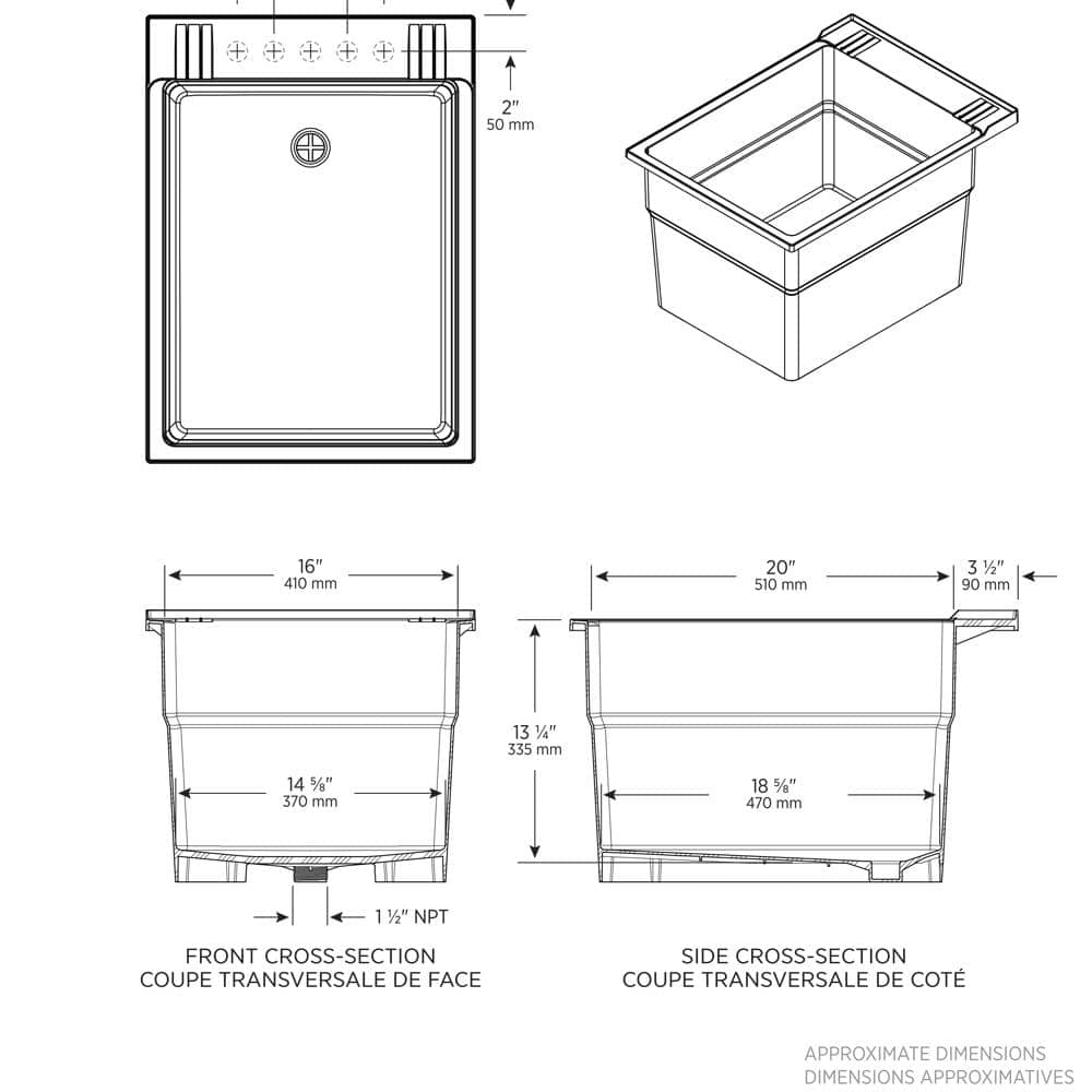 RUGGED TUB 18 in. x 24 in. Granite Freestanding Utility Laundry Sink with Pullout Faucet
