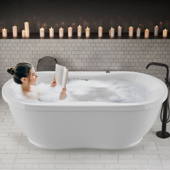 ANZZI Lori 72 in. Acrylic Flatbottom Whirlpool and Air Bathtub, White