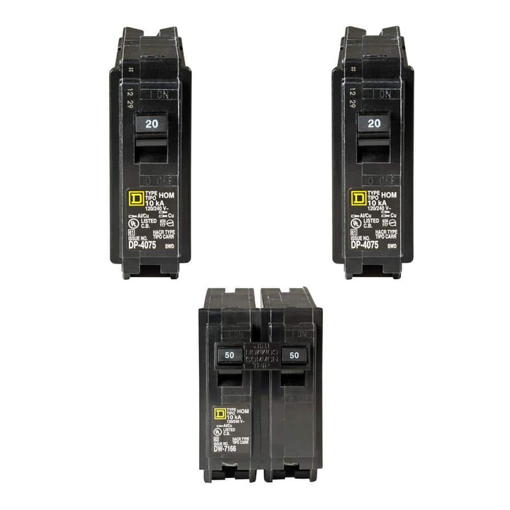 Square D Homeline 2-20 Amp Single-Pole and 1-50 Amp 2-Pole Circuit Breakers (3-pack)