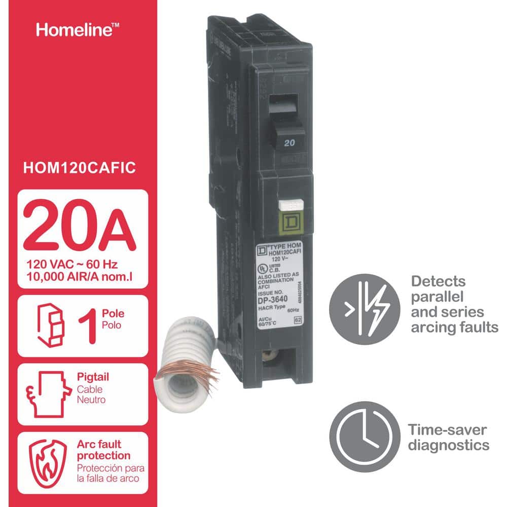 Square D Homeline 20 Amp Single-Pole Combination Arc Fault Circuit Breaker(HOM120CAFIC)