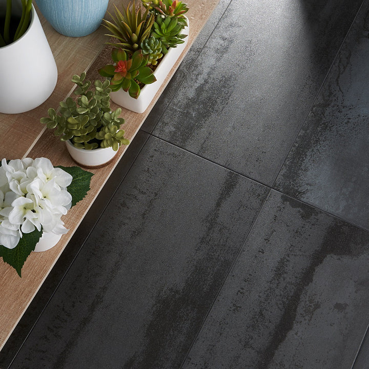 Hewlett Black Matte Porcelain Tile 12x24 - Lux Tile