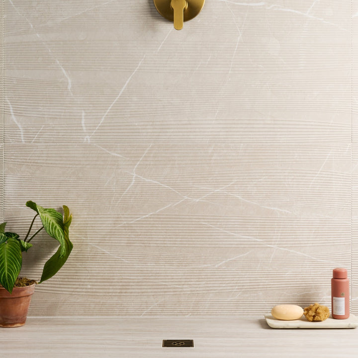 Autograph Vibe Crema Beige 24x48 3D Textured Marble Look Matte Porcelain Tile