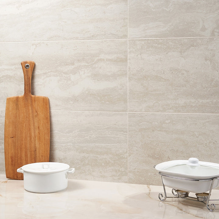 Basic Travertine Beige & Cream 12x24 Matte Porcelain Tile - Lux Tile