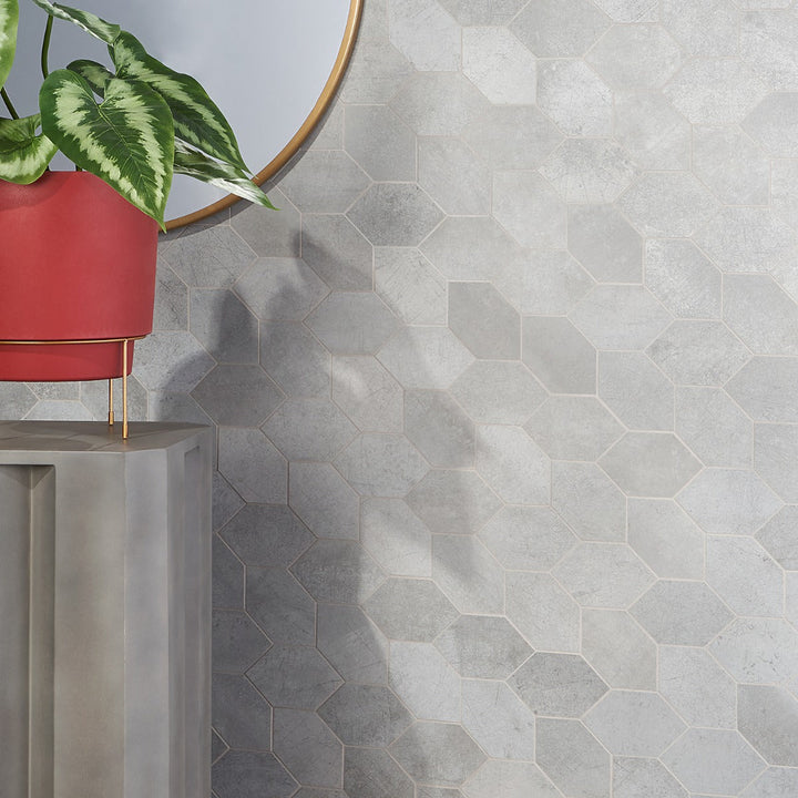 Bond Nimbus Silver Foliage Hexagon Matte Porcelain Mosaic Tile - Lux Tile