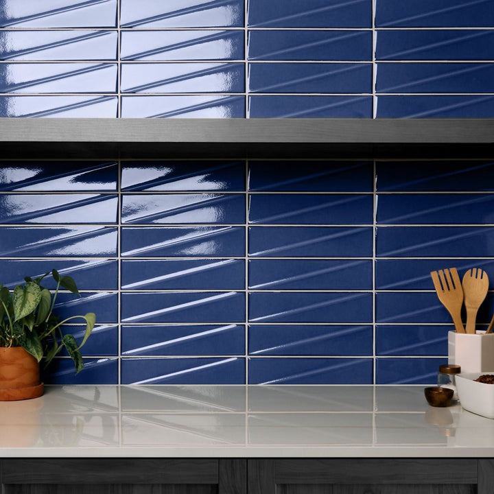 Axelle Azure Blue 3D Glossy Ceramic Subway Tile - 3x12