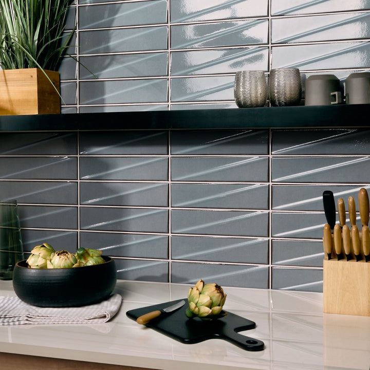 Axelle Misty Gray 3D Glossy Ceramic Subway Tile - 3x12