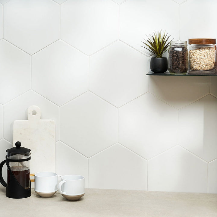 SymetroHex White 10" Matte Porcelain Tile - Lux Tile