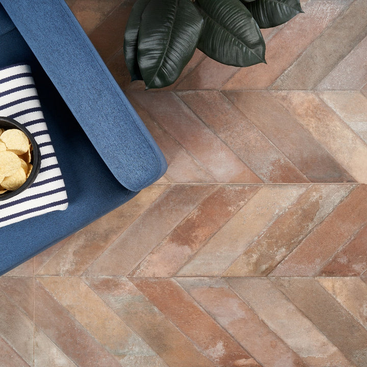 Lux Tile Sculpt Cotto Brown Chevron Porcelain Tile 24x48
