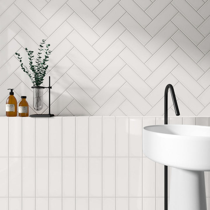 Lux Tile Monumental Mist White 4x12 Polished Porcelain Subway Tile