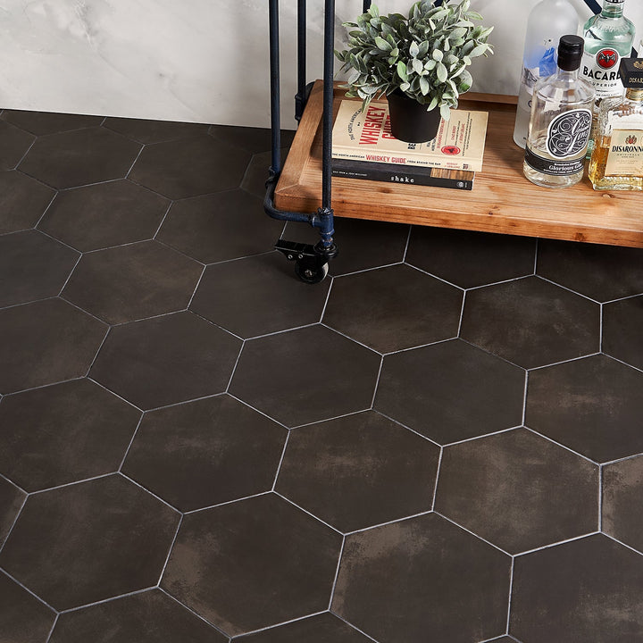HexArt Nero Black 8" Hexagon Matte Porcelain Tile by Lux Tile