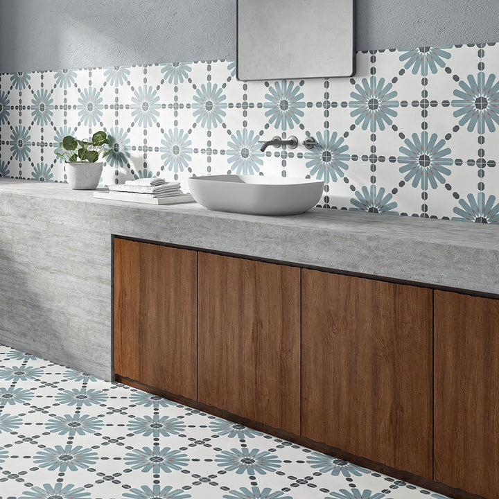 Lapaz Daisy Blue 9x9 Matte Porcelain Tile - Lux Tile