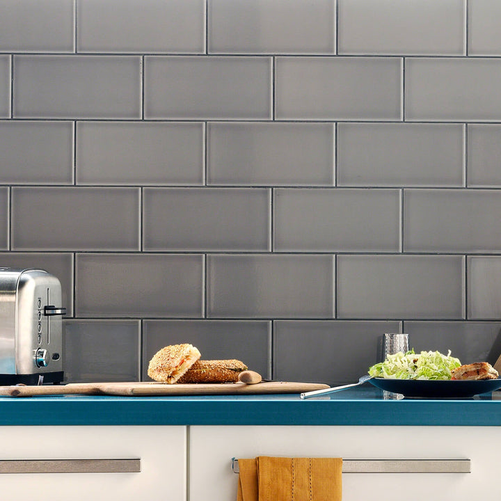 Vector Gris Gray 4x8 Polished Ceramic Subway Tile