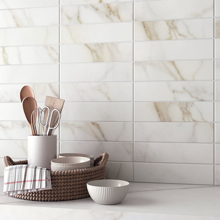 Amalfi Calacatta Matte Ceramic Subway Tile 3x12 - Lux Tile