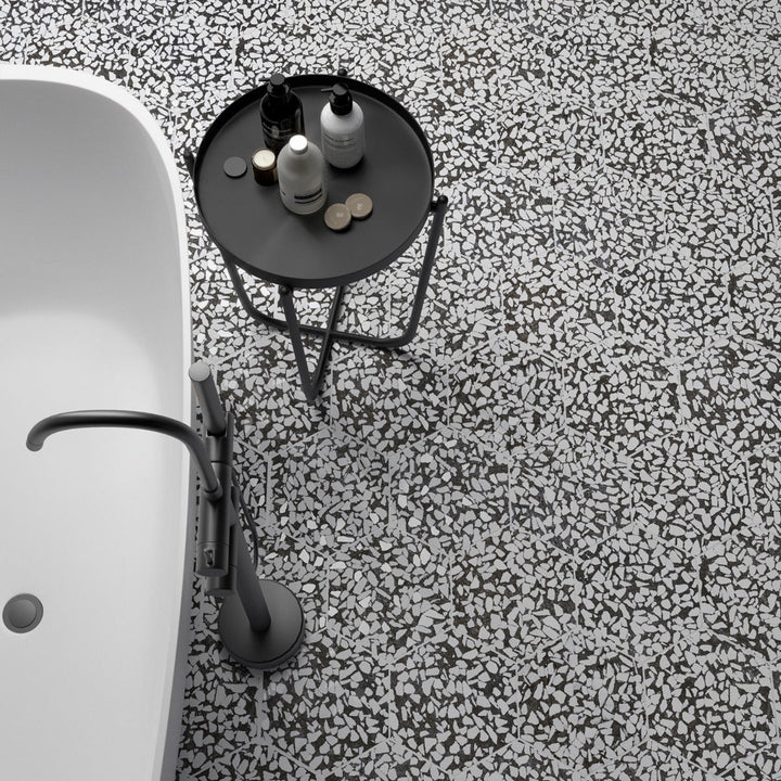 Lux Tile Terrazzo Hex Nero Black & White 9" Matte Porcelain Tile