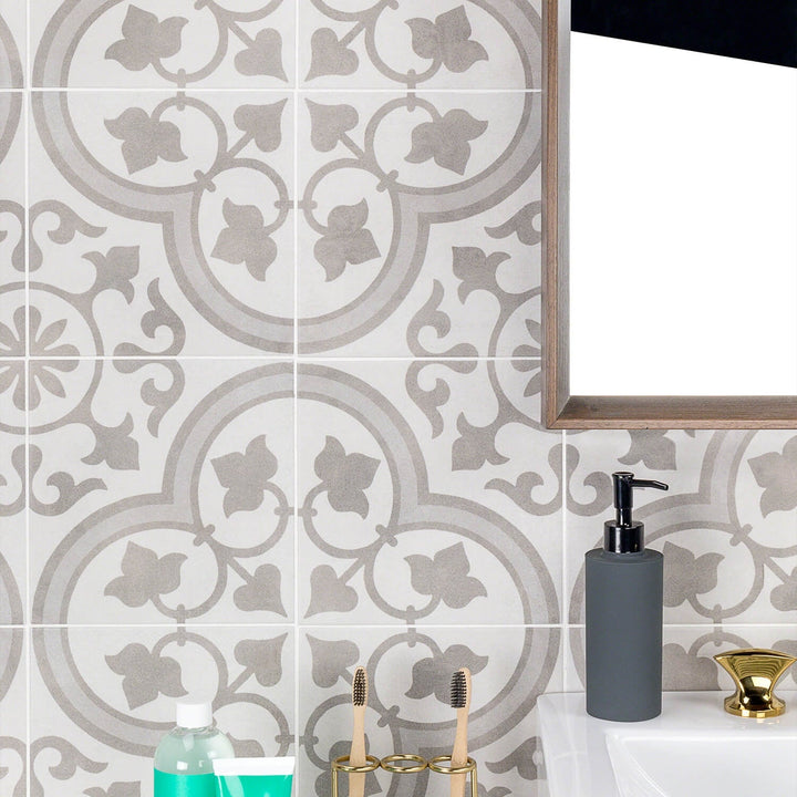 Cascais Silver Ornate 9x9 Matte Porcelain Tile - Lux Tile