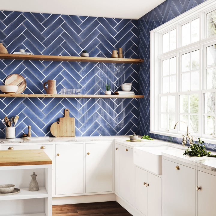 Stacy Garcia Artblock Denim Blue 4x16 Glossy Porcelain Tile
