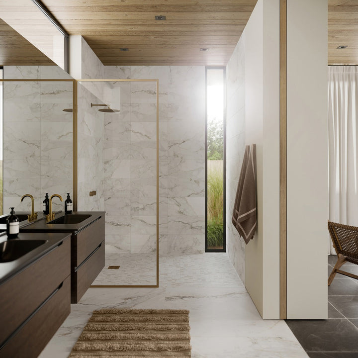 Calacatta Macchia White Gold 24x48 Marble Look Matte Porcelain Tile - Lux Tile